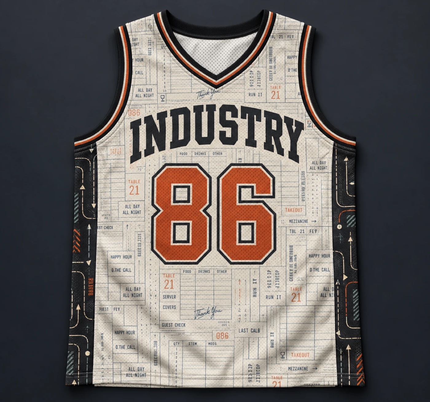 INDUSTRY 86 basketball jersey with Guest Check body and Behind side panels