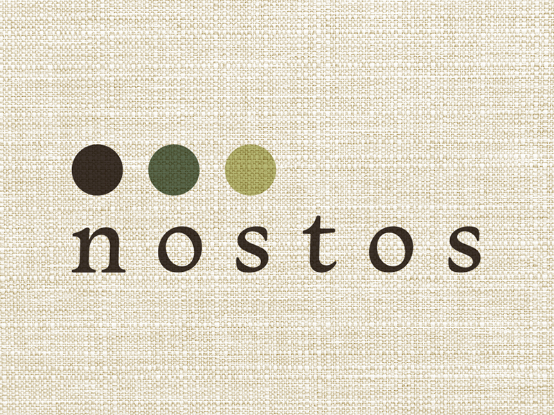 Nostos brand guide — material direction, logo construction, texture rationale